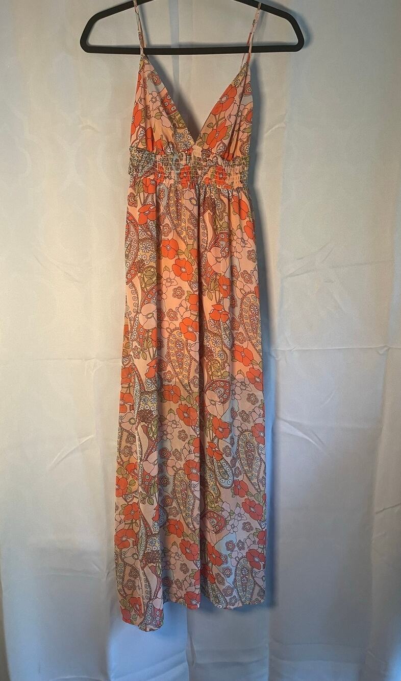 Liberty Love smocked waist w side cutouts bohemian summer maxi dress size small